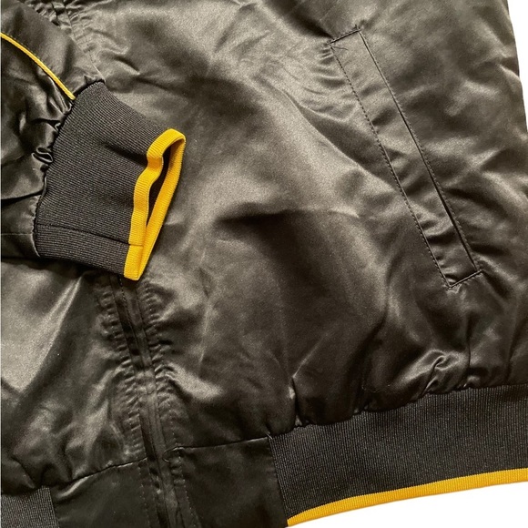 MAX black yellow long sleeve full zip bomber satin style jacket size med unisex - Picture 3 of 10